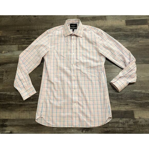Bonobos Slim Fit Button Down Shirt Mens Size 15 White Pink Blue Checked 33 - Picture 2 of 5